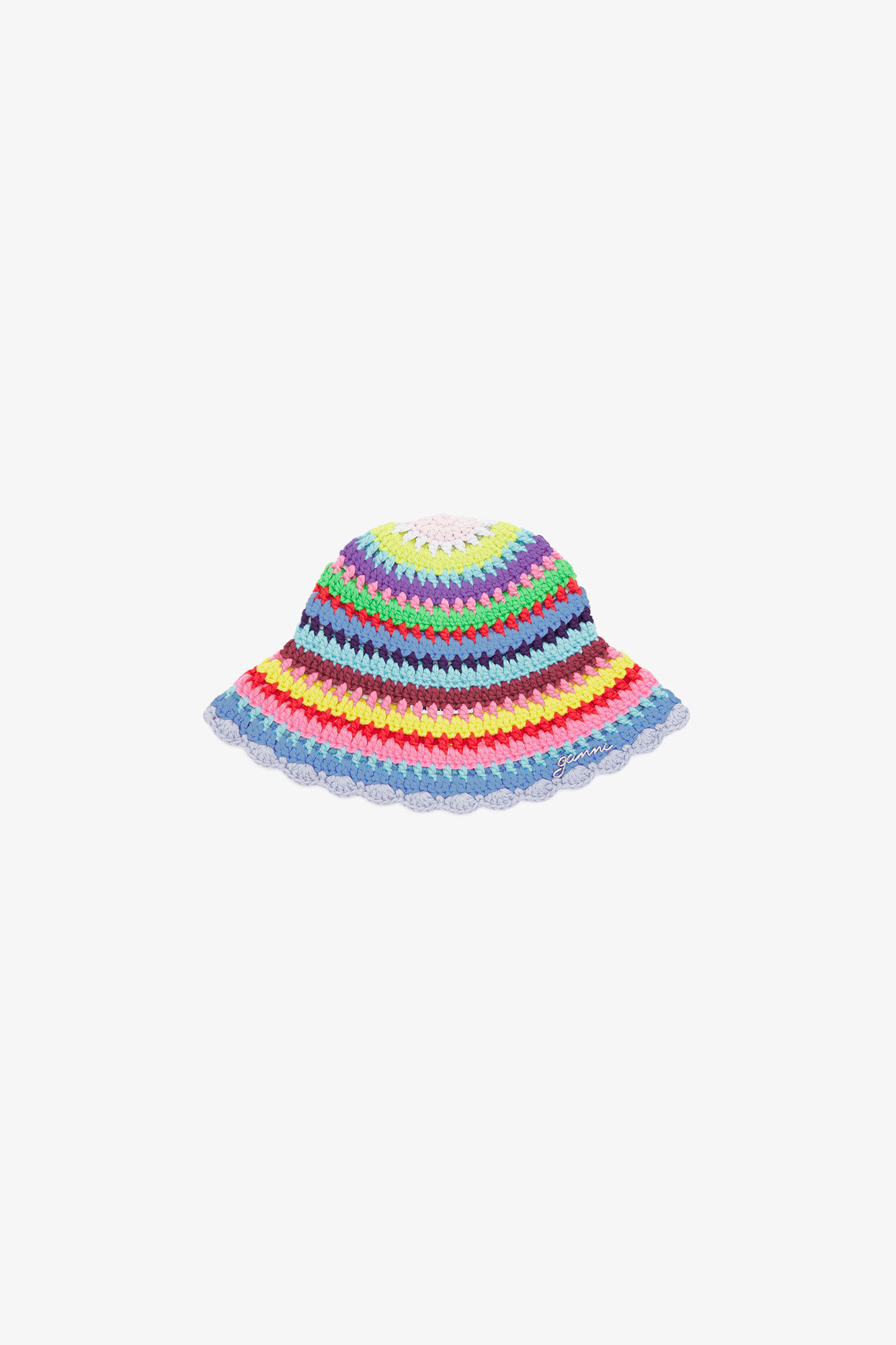 Bucket Hat in Striped Crochet, Organic Cotton, in colour Multicolour - 1 - GANNI