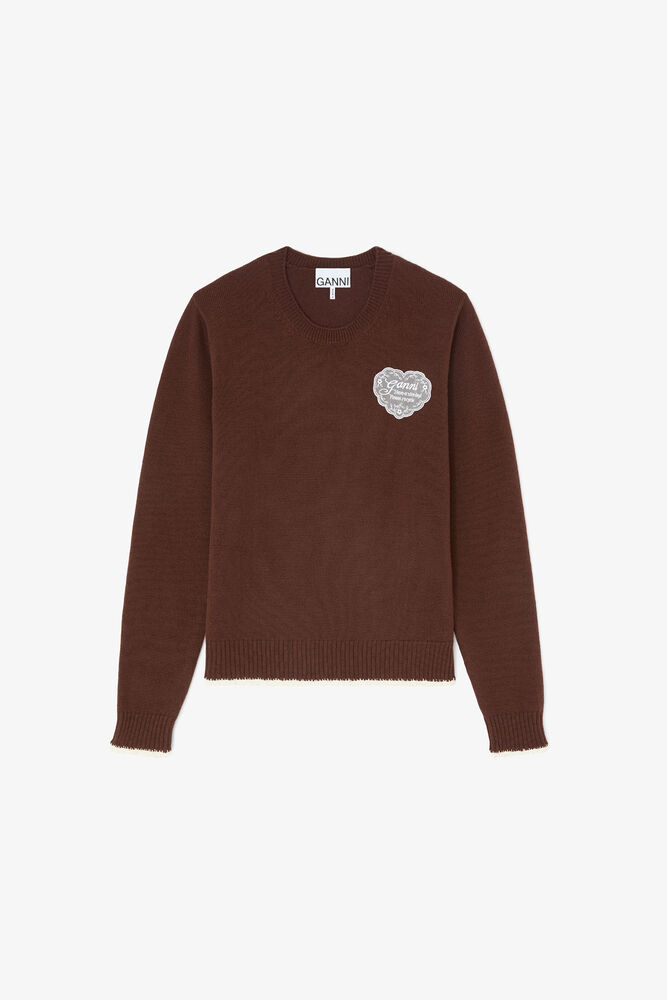 Crewneck i brun uld, Chicory Coffee