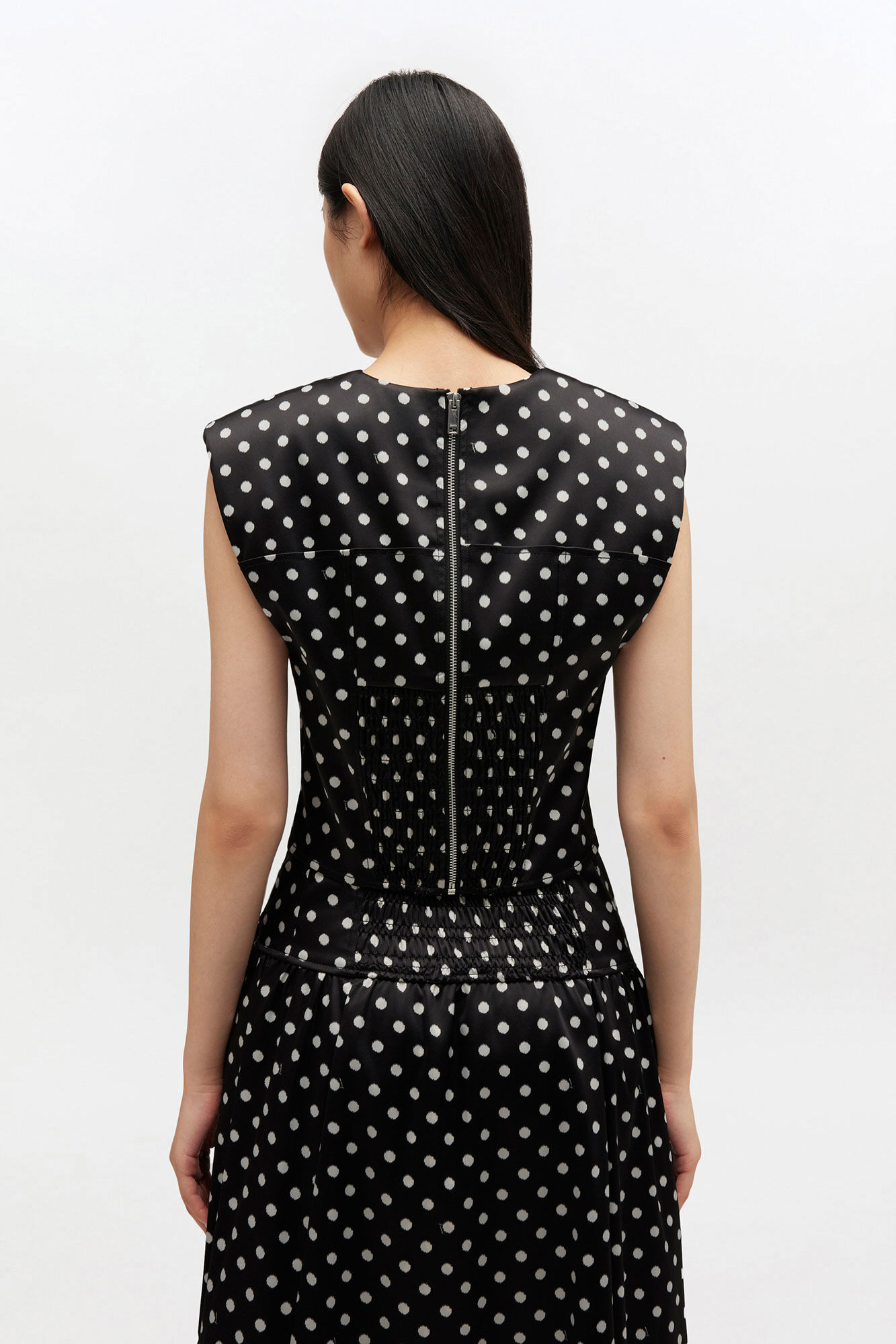 Polka-Dot Satin Corset Top, in colour Black - 3 - GANNI