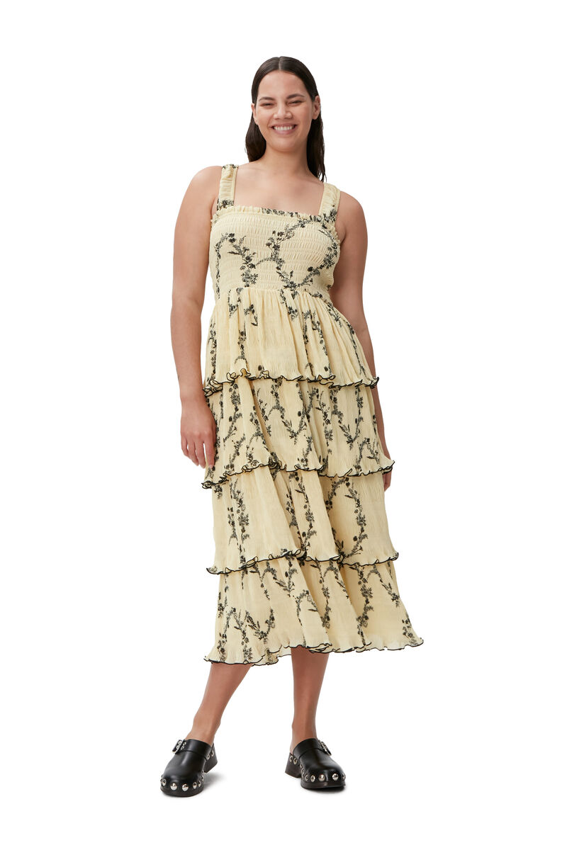 Georgette Midikjole, Polyester, in colour Floral Shadow Flan - 1 - GANNI