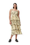 Tiered Midi Dress, Polyester, in colour Floral Shadow Flan - 1 - GANNI