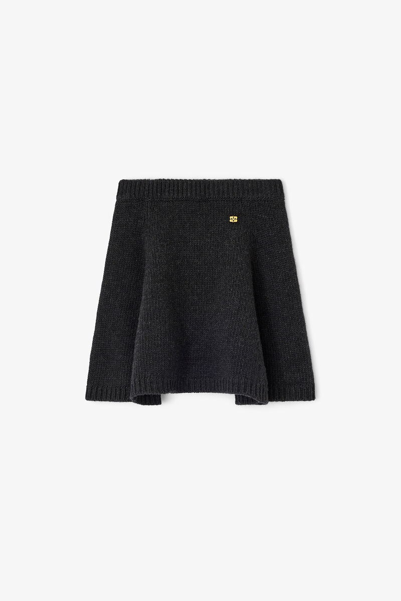 Dark Grey Wool Mini Skirt, Wool, in colour Phantom - 1 - GANNI