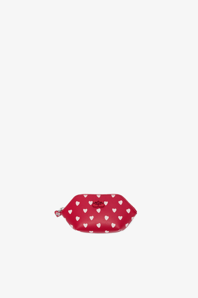 Bou Coin Purse with Dots, Recycled Leather, in colour Barbados Cherry - 1 - GANNI