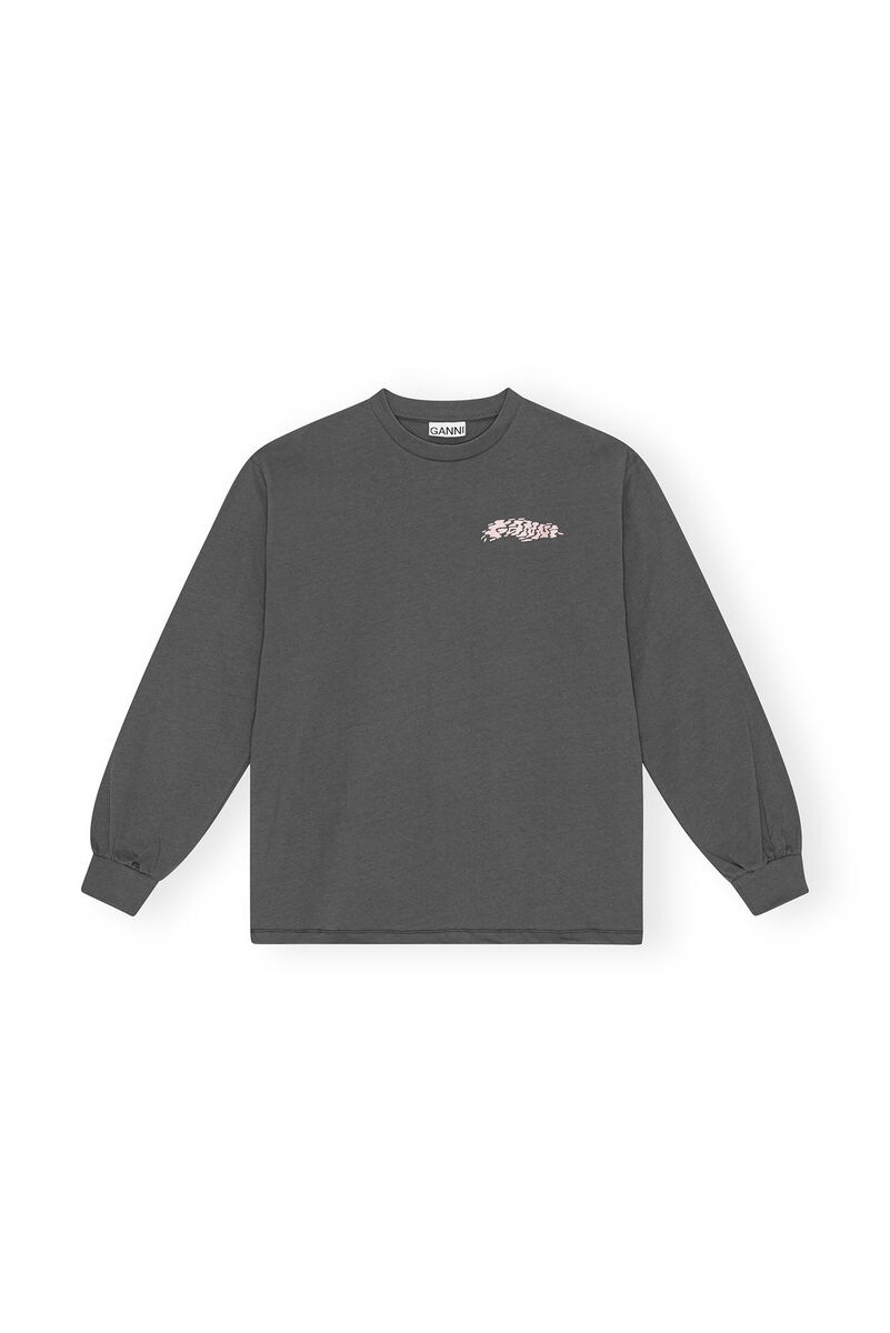 Future Grey Loveclub Long Sleeve T-shirt, Organic Cotton, in colour Volcanic Ash - 1 - GANNI