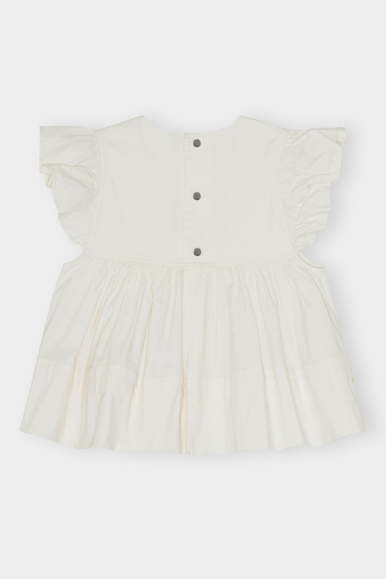 White Stretch Cotton Frill Sleeve Top, Elastane, in colour Egret - 2 - GANNI