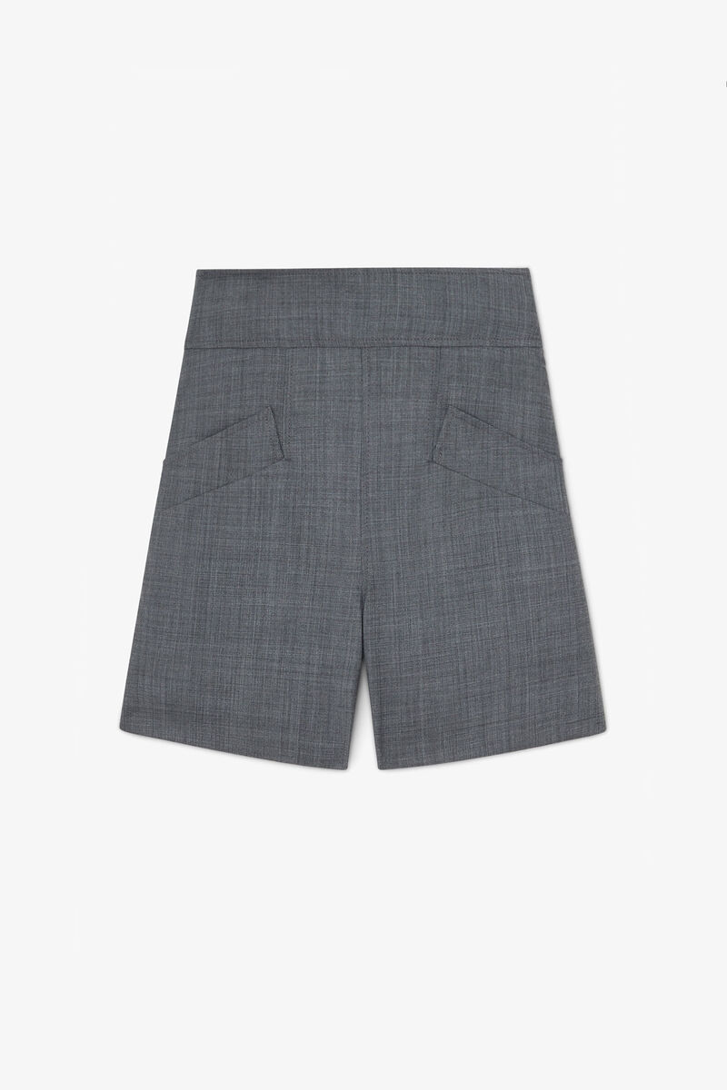 Shorts in Grey Wool Melange, Wool, in colour Phantom - 1 - GANNI