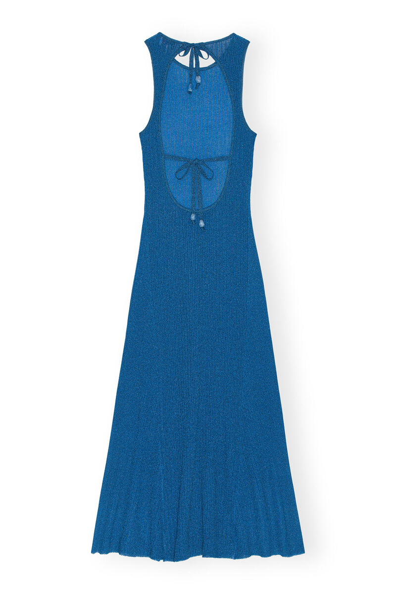 Sparkle Rib Open Back Dress, Metal, in colour Brilliant Blue - 2 - GANNI