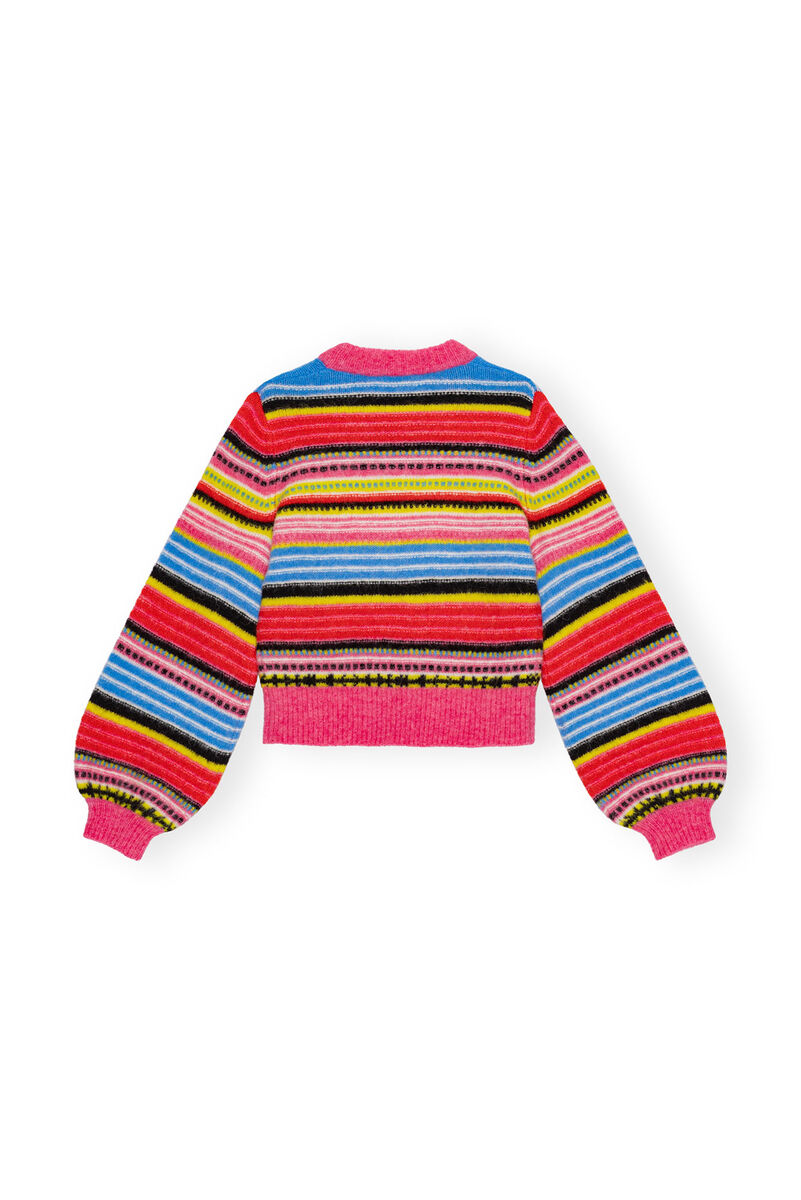 Striped Soft Wool O-neck-genser, Alpaca, in colour Multicolour - 2 - GANNI