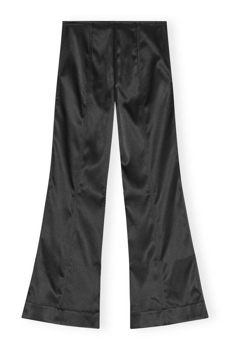 Black Double Satin Flared Trousers, Elastane, in colour Black - 2 - GANNI