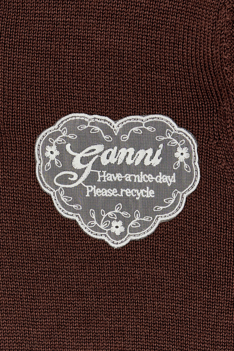 Crewneck i brun uld, Wool, in colour Chicory Coffee - 3 - GANNI