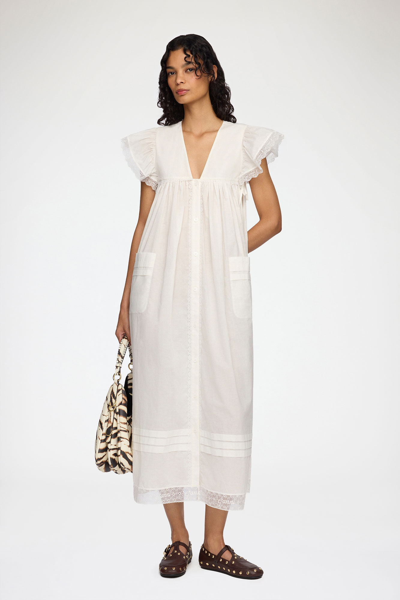 Dress in White Cotton, Organic Cotton, in colour Bright White - 1 - GANNI