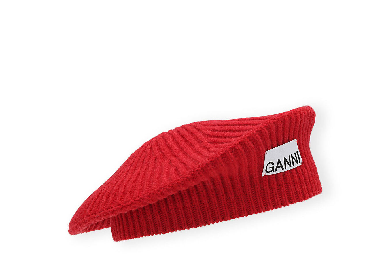 Red Wool Rib Knit Beret, Recycled Polyamide, in colour Racing Red - 1 - GANNI