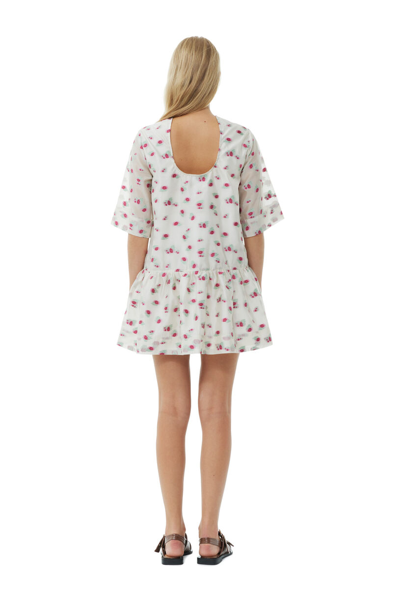 Organza Jacquard Open-back Mini Kleid, Polyester, in colour Tofu - 4 - GANNI