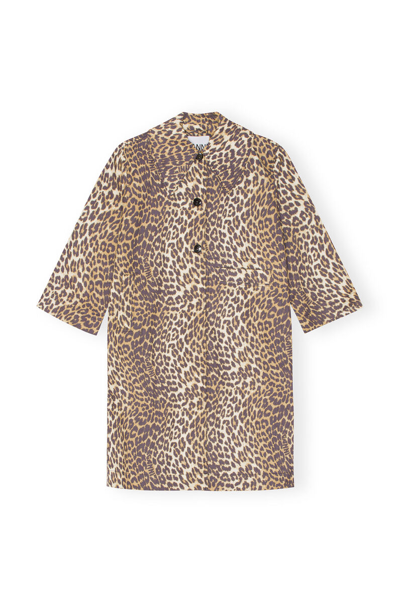Manteau en toile à imprimé léopard, Hemp, in colour Almond Milk - 1 - GANNI
