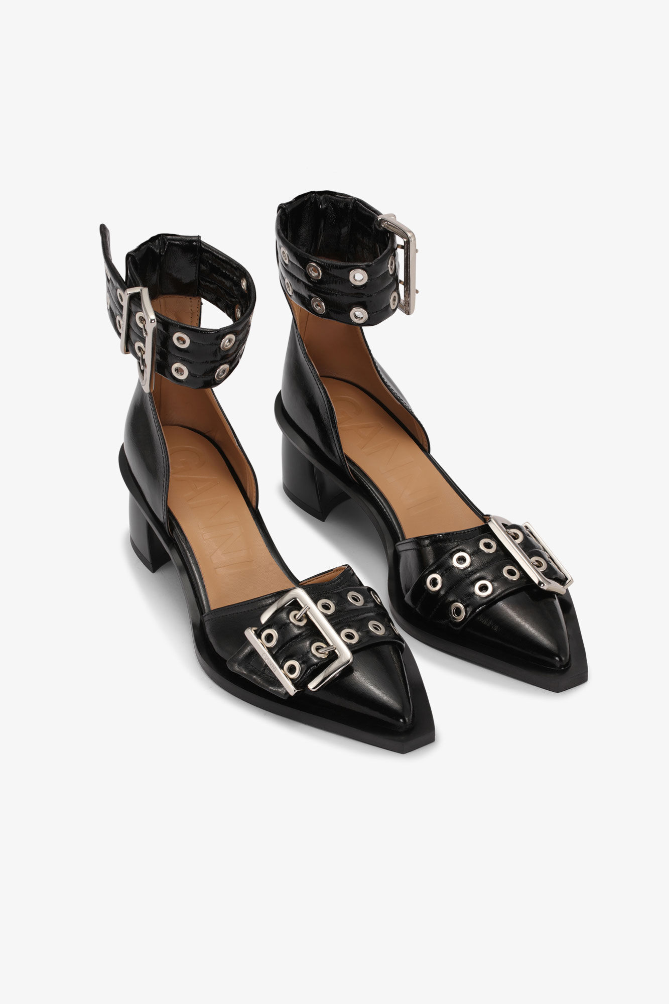 Black Feminine Buckle Open Cut Pumps, Polyester, in colour Black - 2 - GANNI