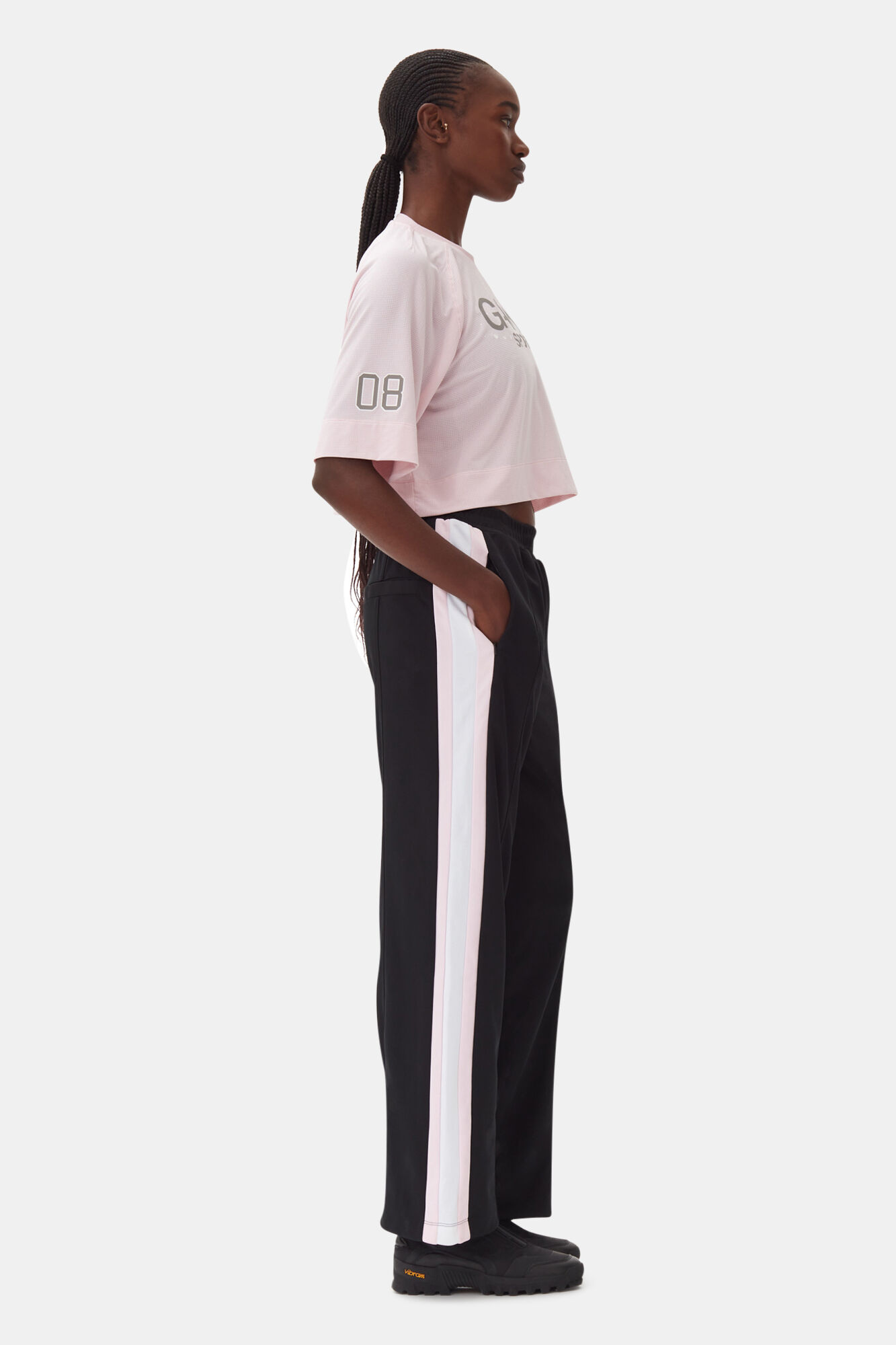 Active Mesh Cropped T-shirt, Recycled Polyester, in colour Lilac Snow - 3 - GANNI