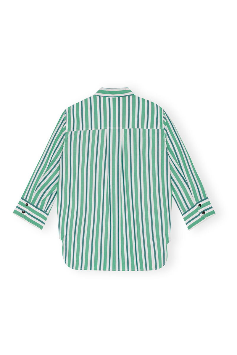 Green Striped Cotton Oversized Shirt, Cotton, in colour Creme de Menthe - 2 - GANNI