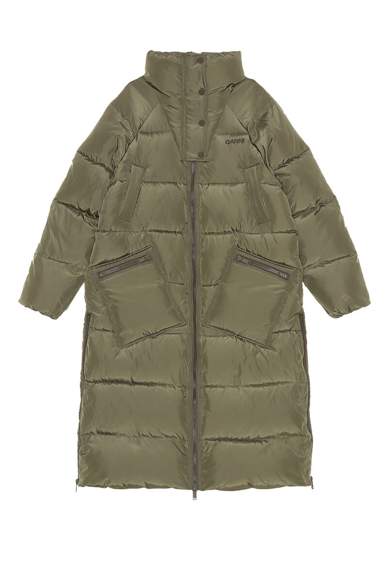 Oversized Tech Puffer Coat, Recycled Polyester, in colour Kalamata - 1 - GANNI