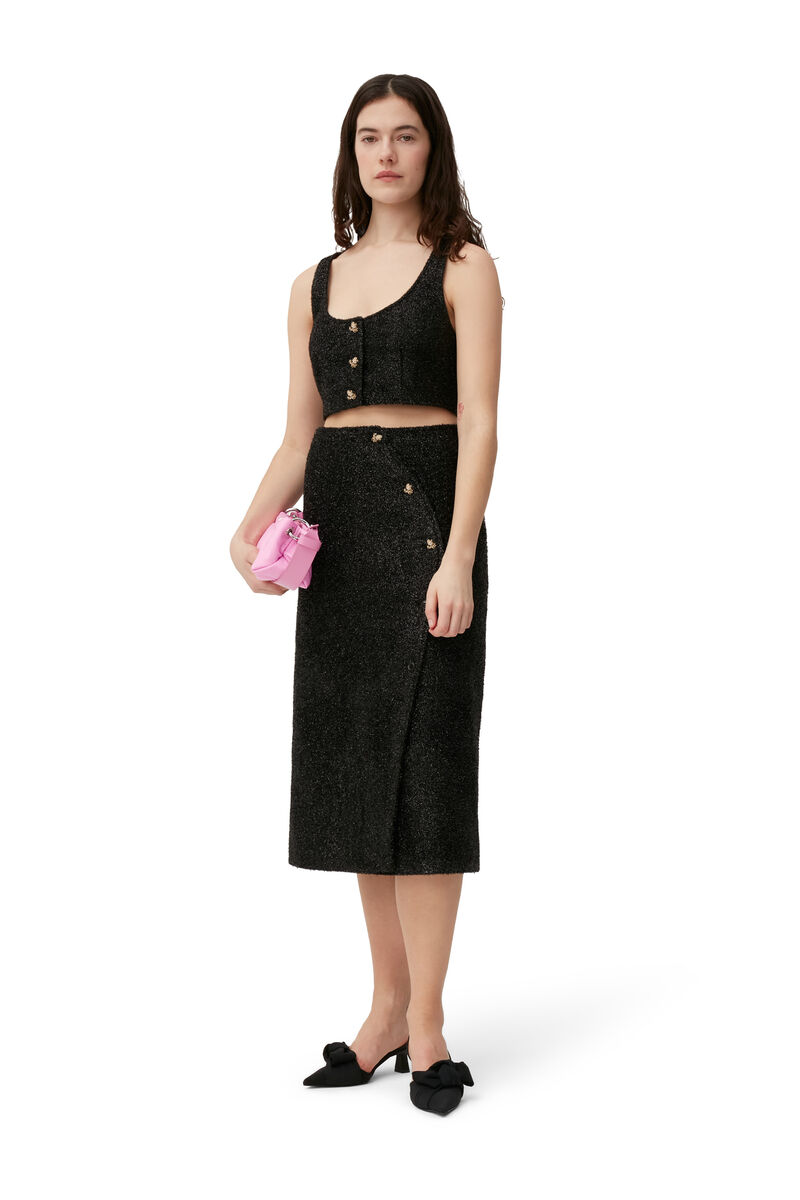 Sparkle Wrap Midi Skirt, Polyester, in colour Black - 3 - GANNI