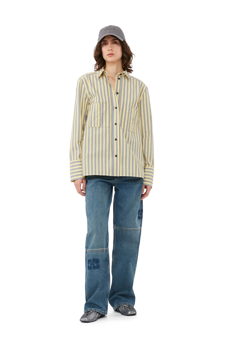 Striped Cotton Shirt, Cotton, in colour Frost Gray - 1 - GANNI