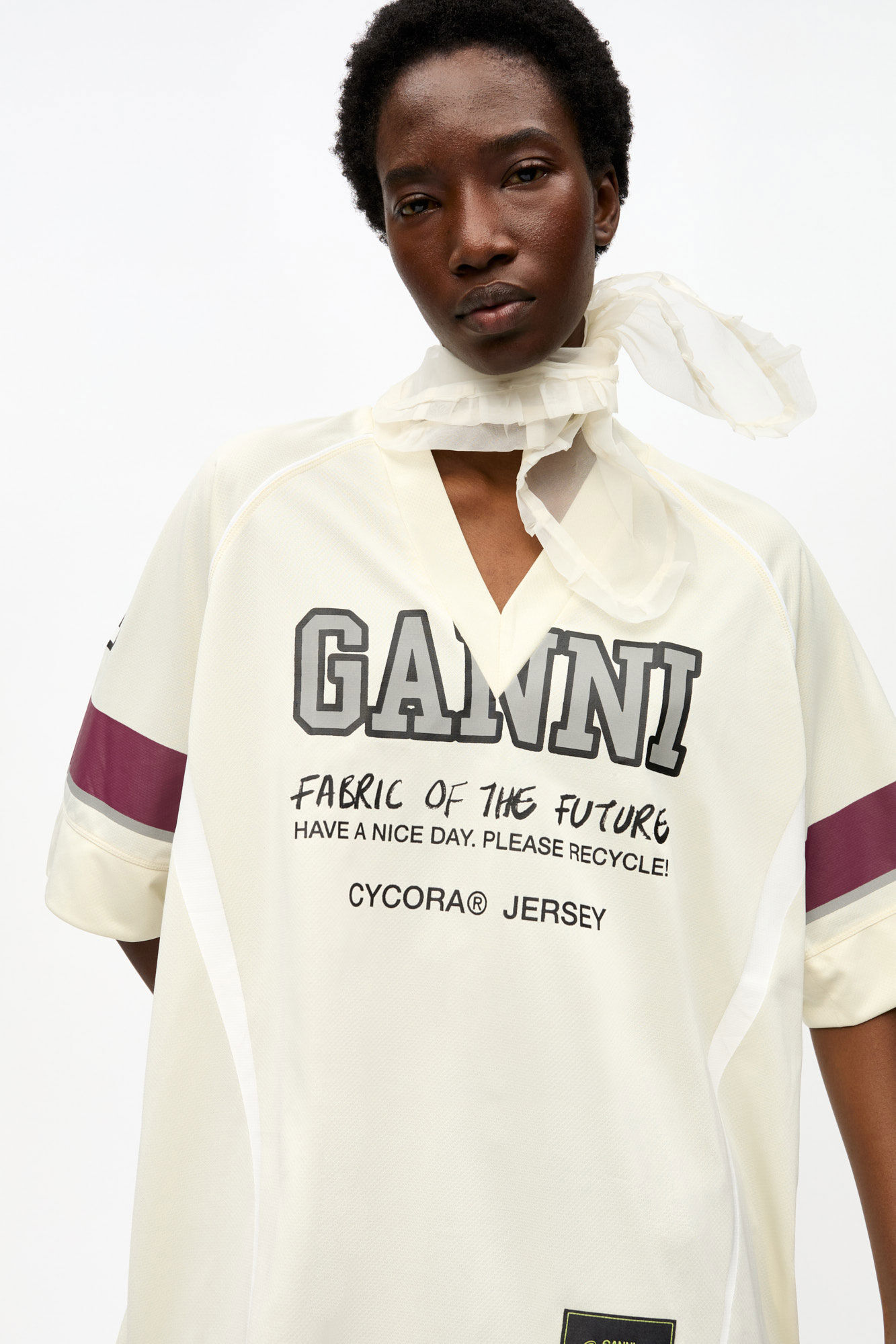 Ivory GANNI League Oversized T-shirt, Recycled Polyester, in colour Antique White - 3 - GANNI