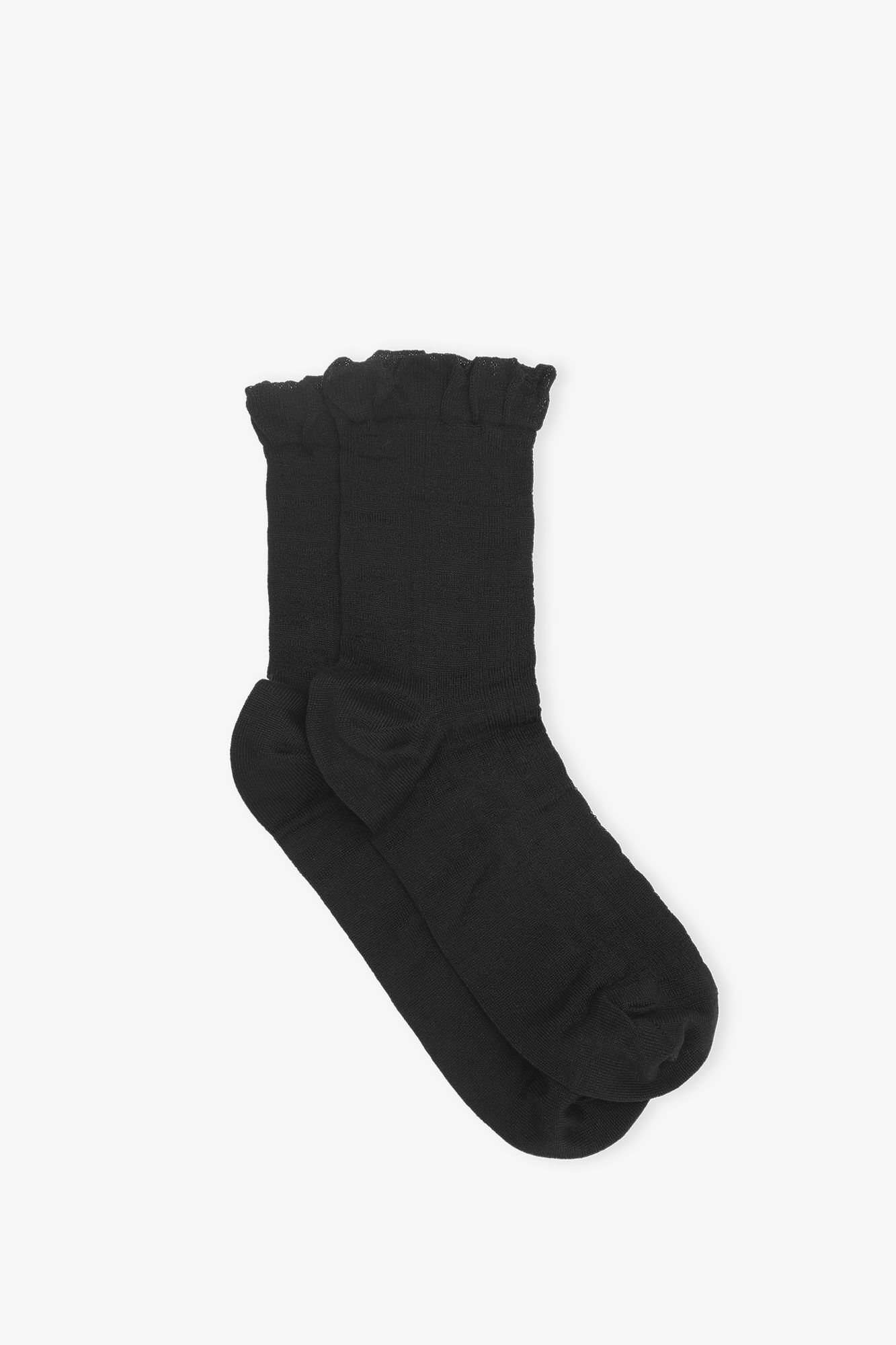 Black Short Ruffle Socks, Elastane, in colour Black - 1 - GANNI