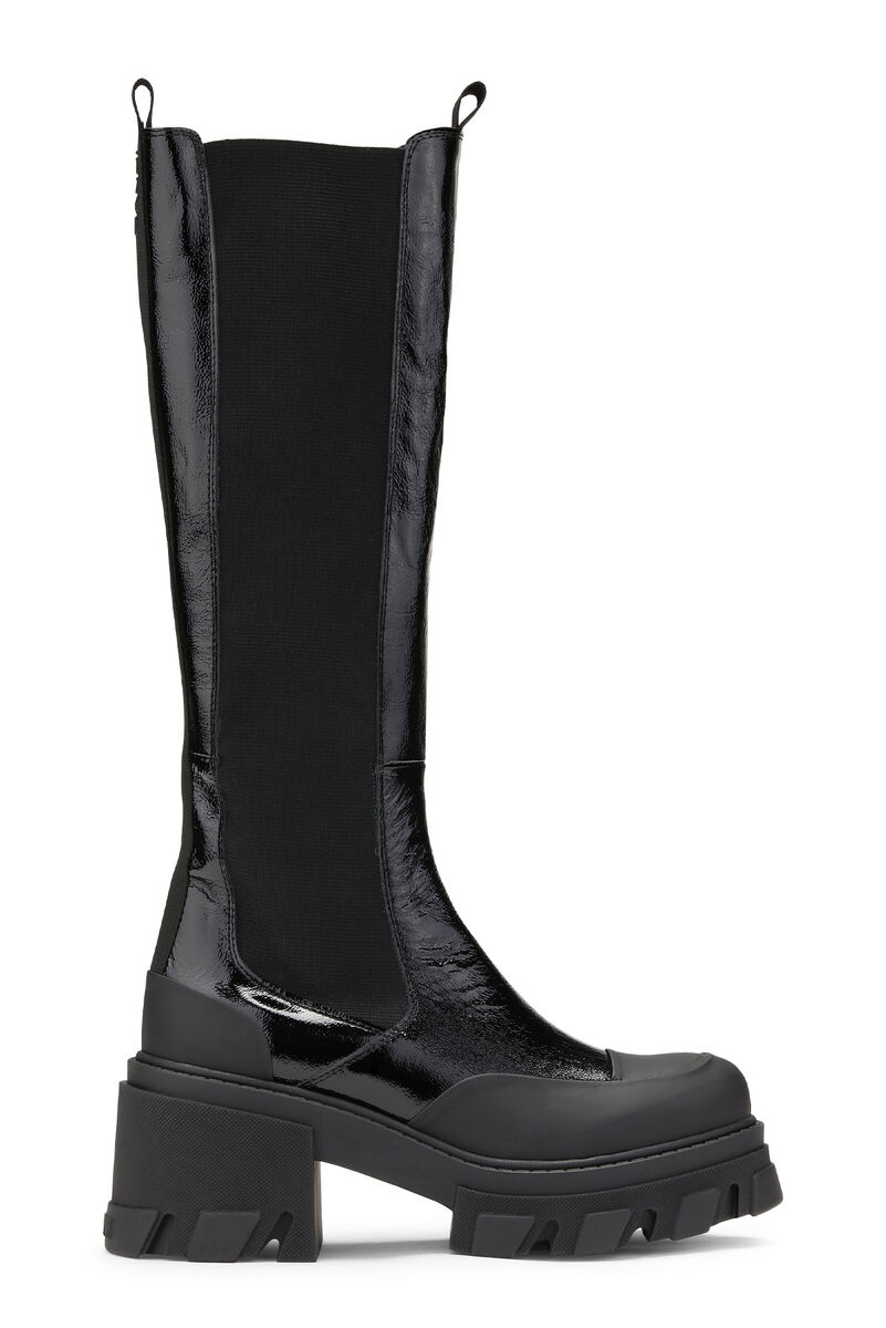 Cleated High Chelsea Boots, Leather, in colour Black - 1 - GANNI