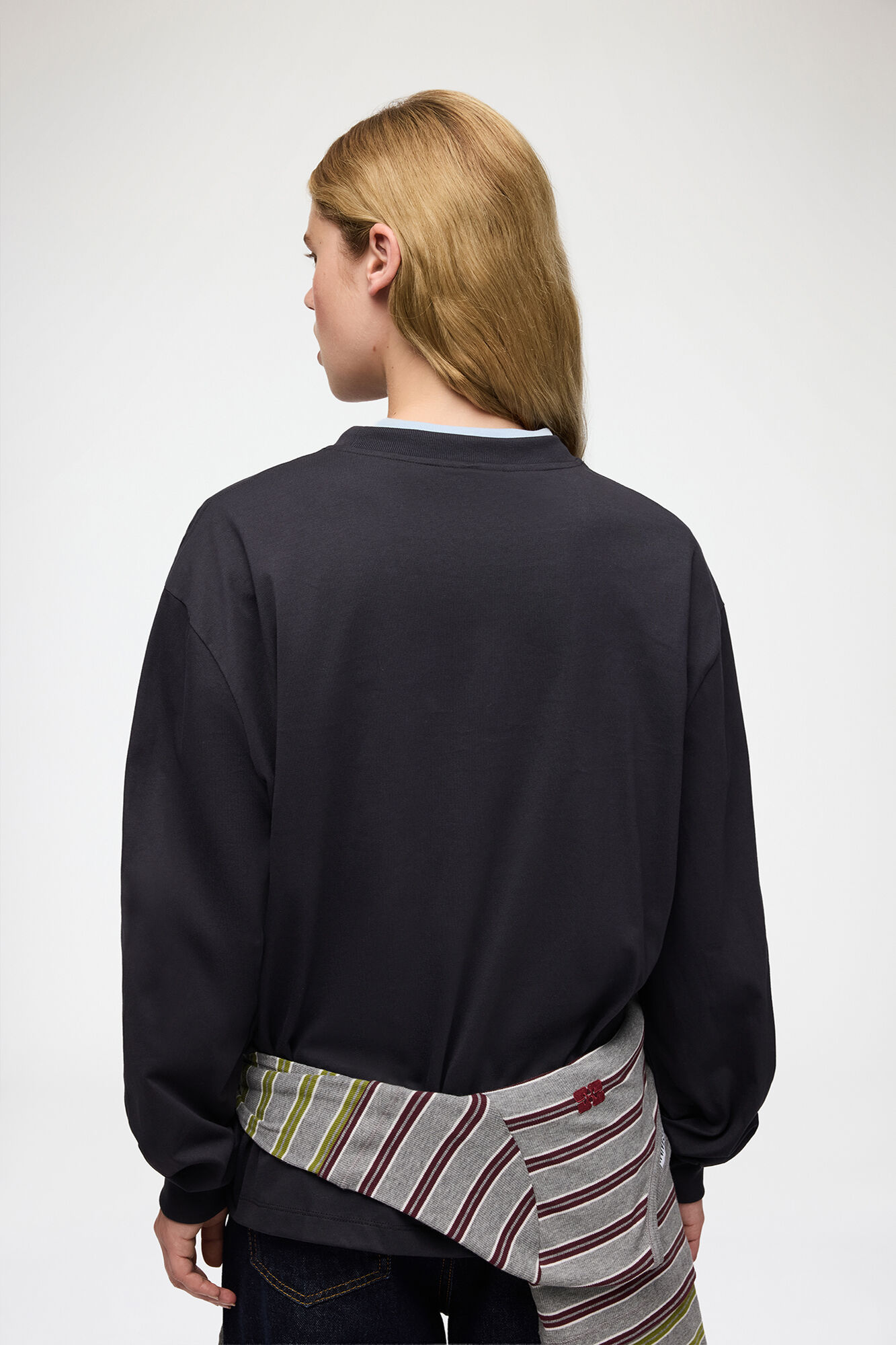 Long-sleeve T-shirt with Flowers, Organic Cotton, in colour Phantom - 3 - GANNI