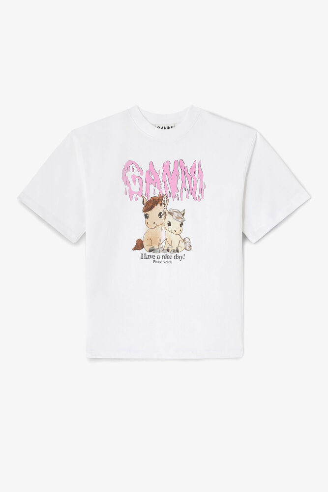 Grafisk T-shirt i bomuld, Bright White