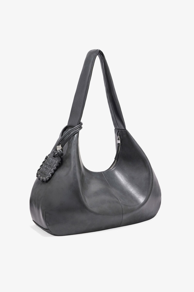 Steal Grey XXL Hobo Bag, Lyocell, in colour Steal Grey - 2 - GANNI