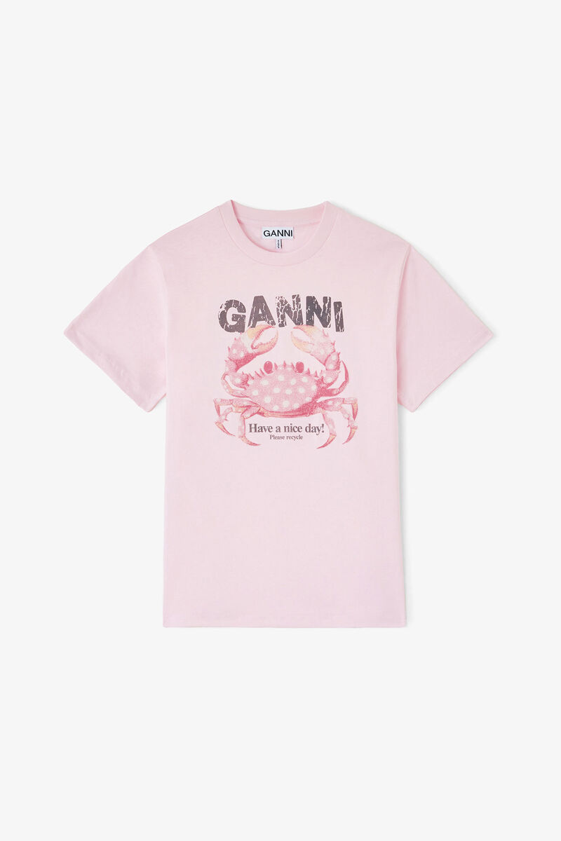 T-shirt with Crab, Organic Cotton, in colour Chalk Pink - 1 - GANNI