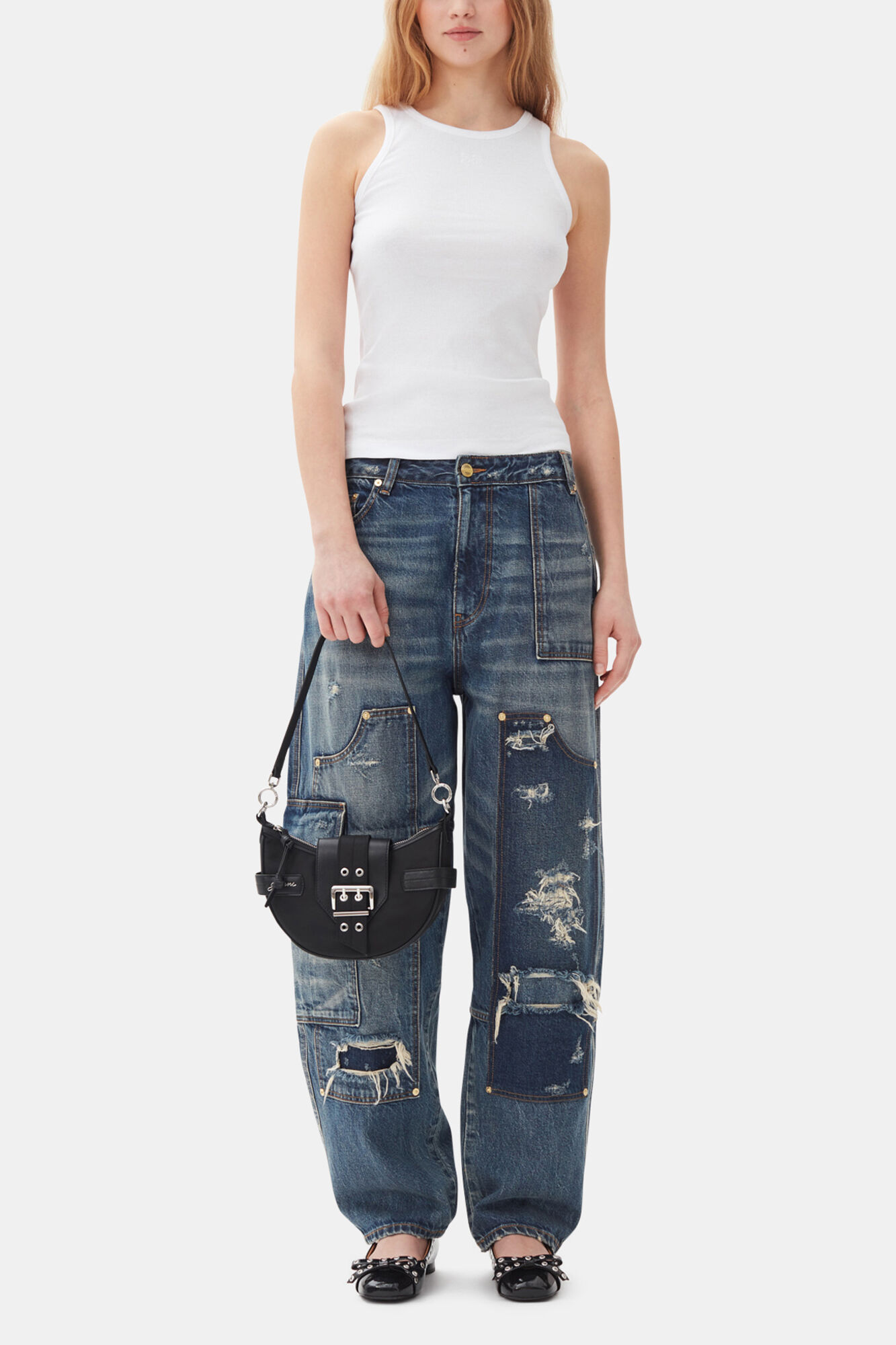 Black Small Bucky Crossbody Bag, Recycled Nylon, in colour Black - 1 - GANNI