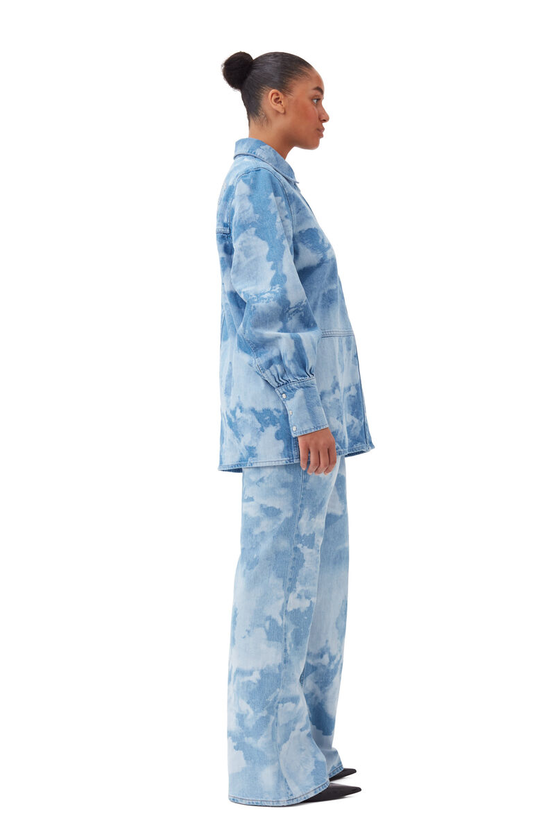 Blue Bleach Denim Hemd, Organic Cotton, in colour Light Blue Stone - 7 - GANNI