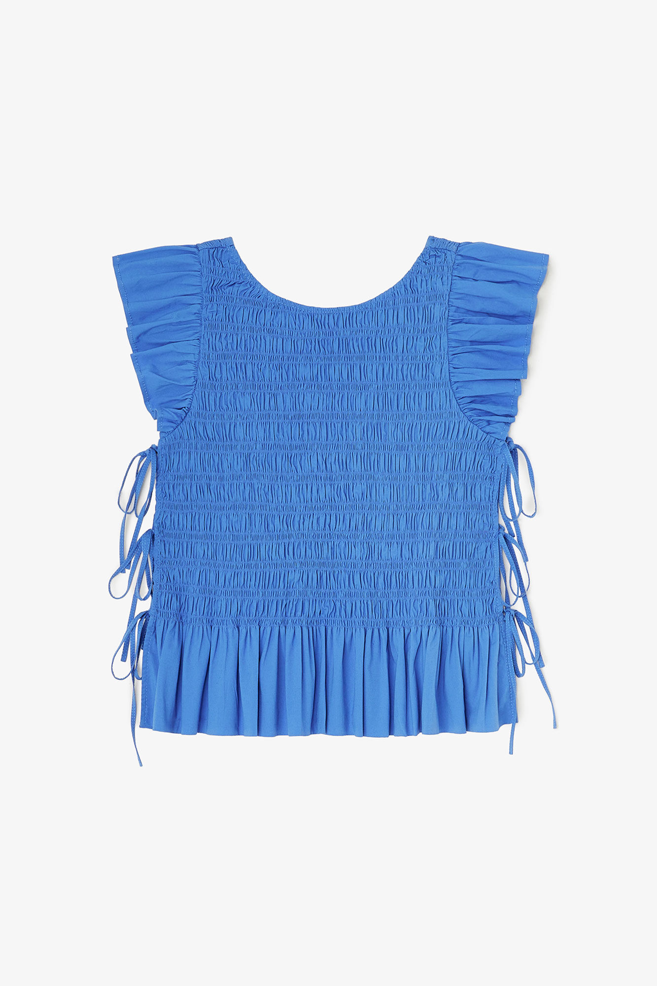 Top in Smocked Cotton, Organic Cotton, in colour Marina - 1 - GANNI