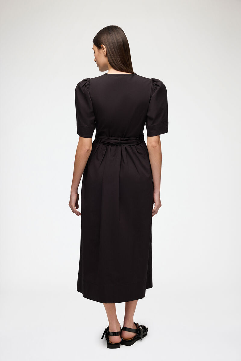 Black Stretch Cotton Dress, Elastane, in colour Black - 3 - GANNI