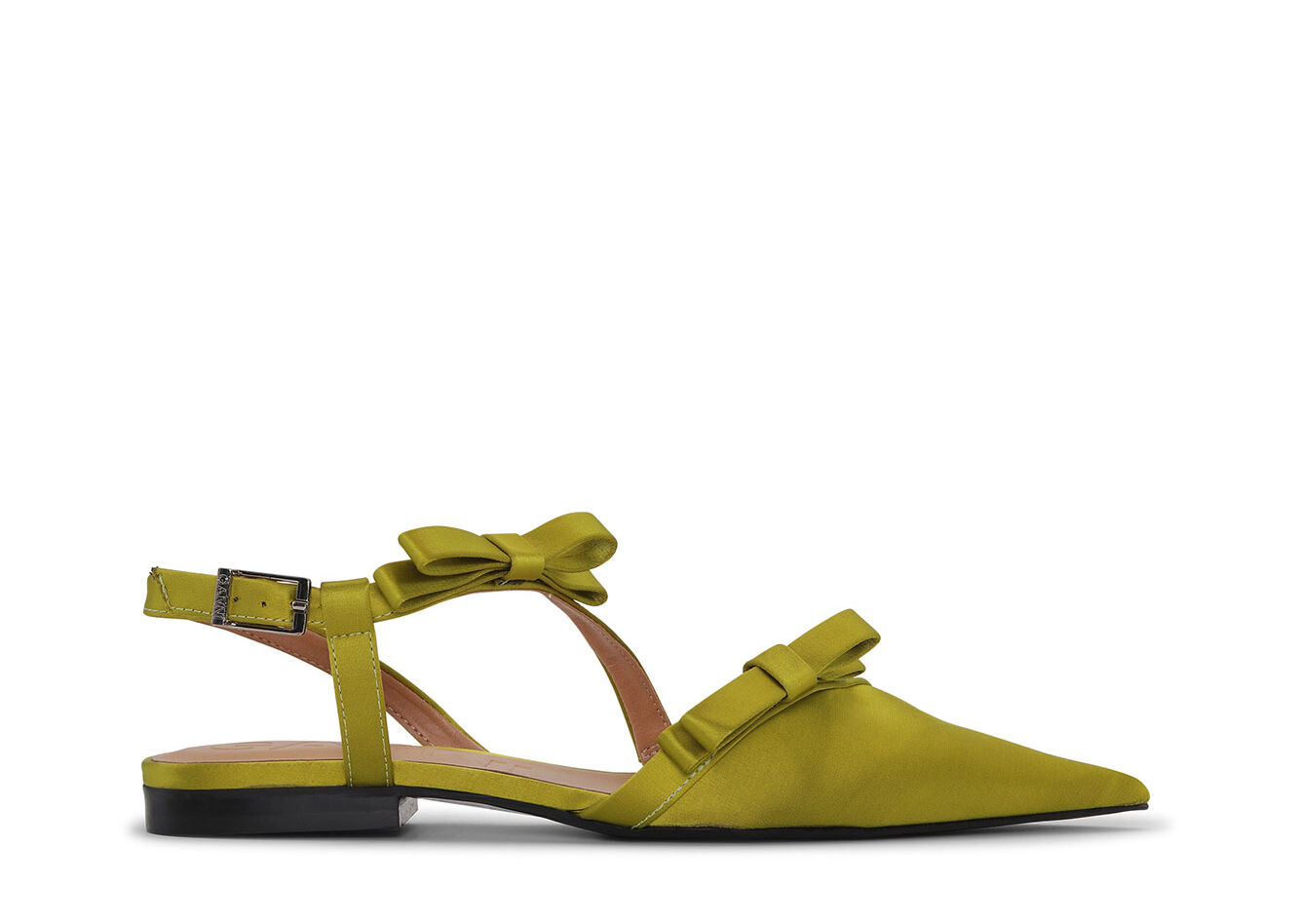 Ballerines Olive Multi Bow Pointy Cut-Out, Recycled Polyester, in colour Olive Drab - 1 - GANNI