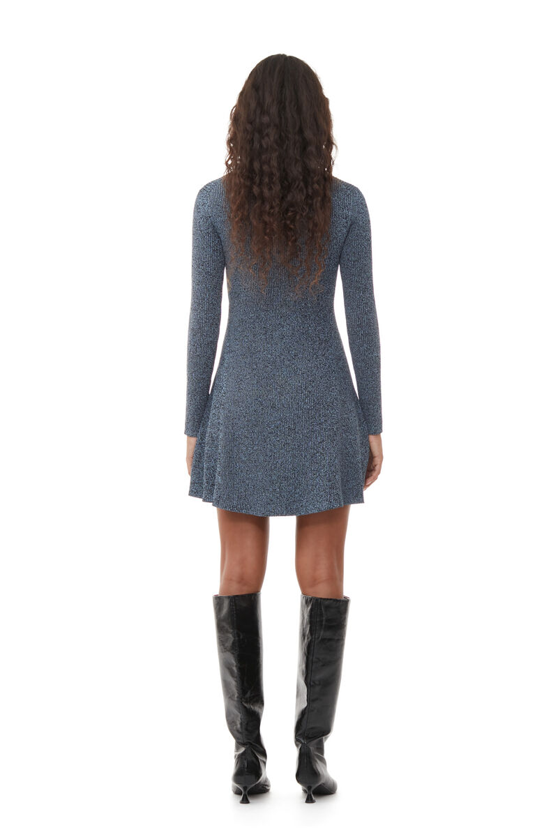 Blue Melange Knit Mini Dress, Elastane, in colour Silver Lake Blue - 3 - GANNI