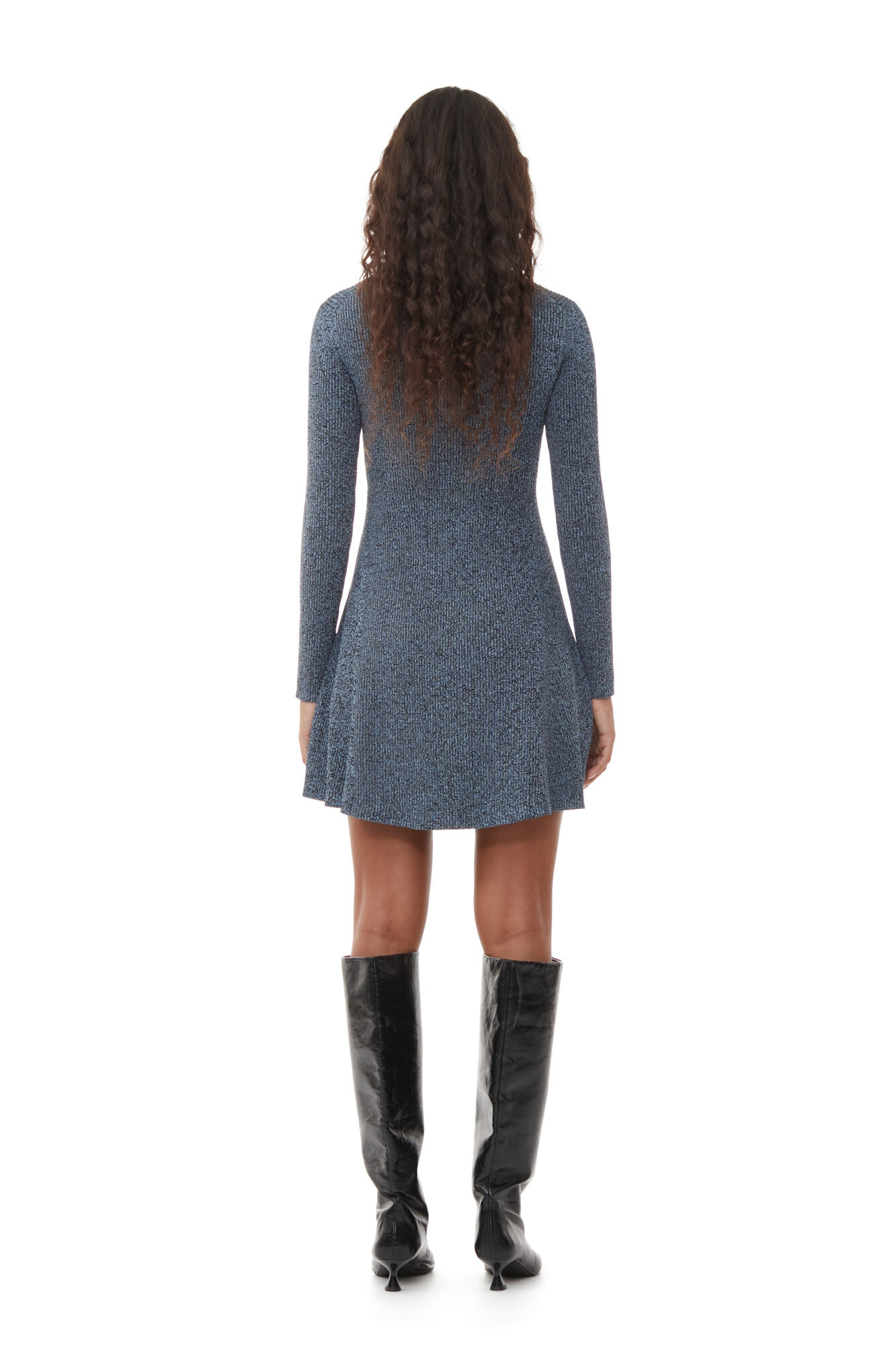 Blue Melange Knit Mini Dress, Elastane, in colour Silver Lake Blue - 3 - GANNI