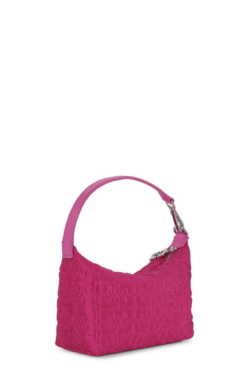 Pink Small Butterfly Pouch Satin Bag, Recycled Polyester, in colour Shocking Pink - 2 - GANNI