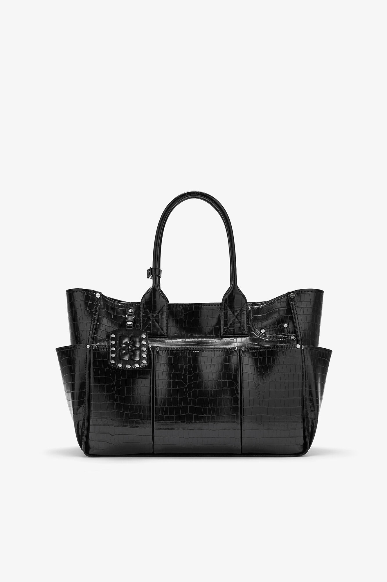 Posy taske i sort croco, Recycled Leather, in colour Black - 1 - GANNI