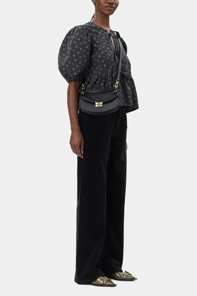 Black Mini Top Handle Apo-G Bag, Recycled Leather, in colour Black - 1 - GANNI