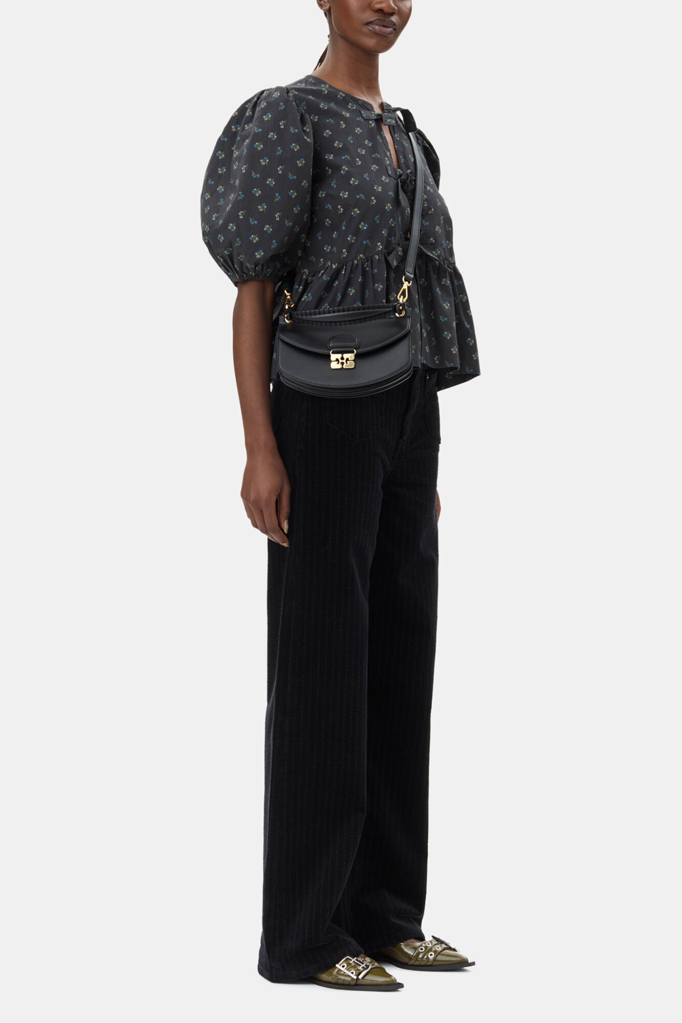 Black Mini Top Handle Apo-G Bag, Recycled Leather, in colour Black - 1 - GANNI