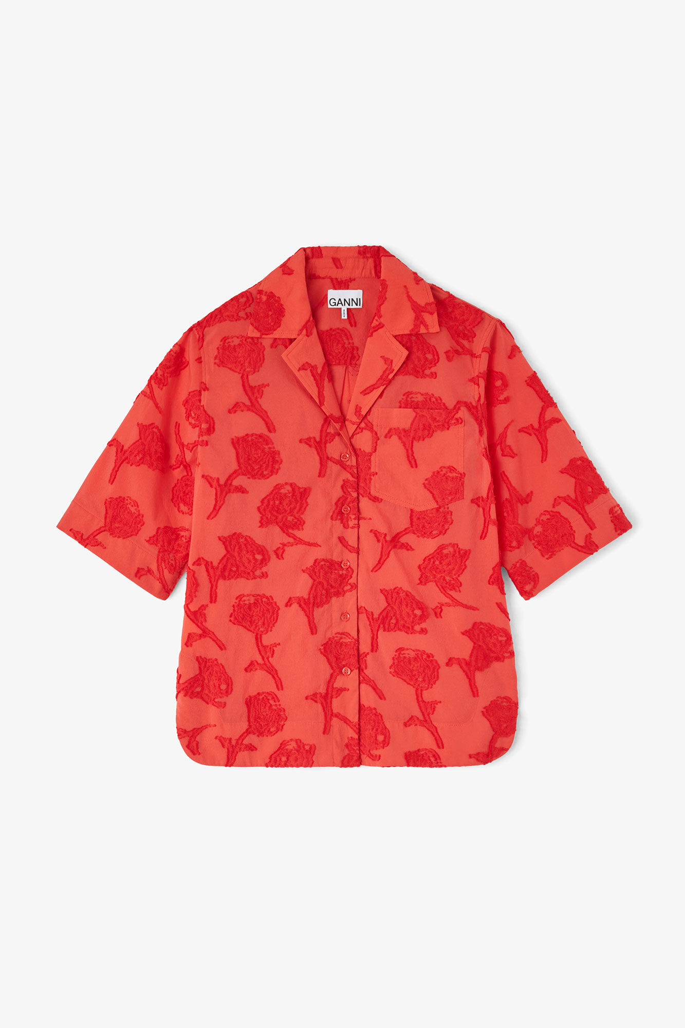 Shirt in Red Fil Coupe, Recycled Cotton, in colour Fiery Red - 1 - GANNI