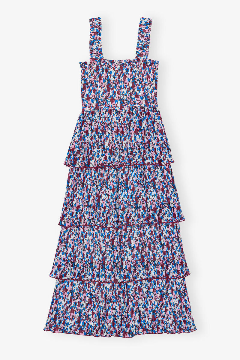 Multicolour Pleated Georgette Flounce Smock Midi Dress, Recycled Polyester, in colour Multicolour - 2 - GANNI