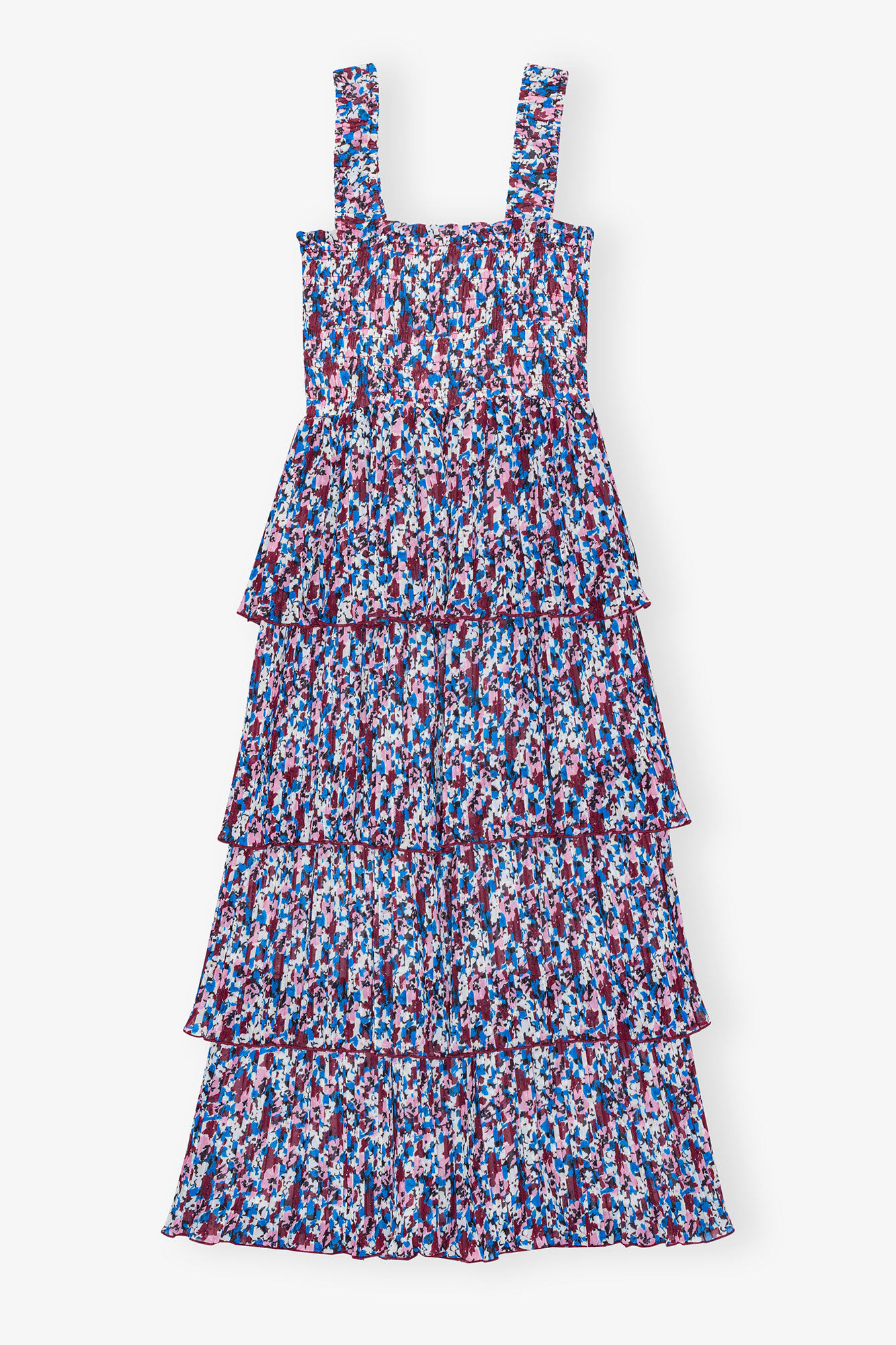 Multicolour Pleated Georgette Flounce Smock Midi Dress, Recycled Polyester, in colour Multicolour - 2 - GANNI