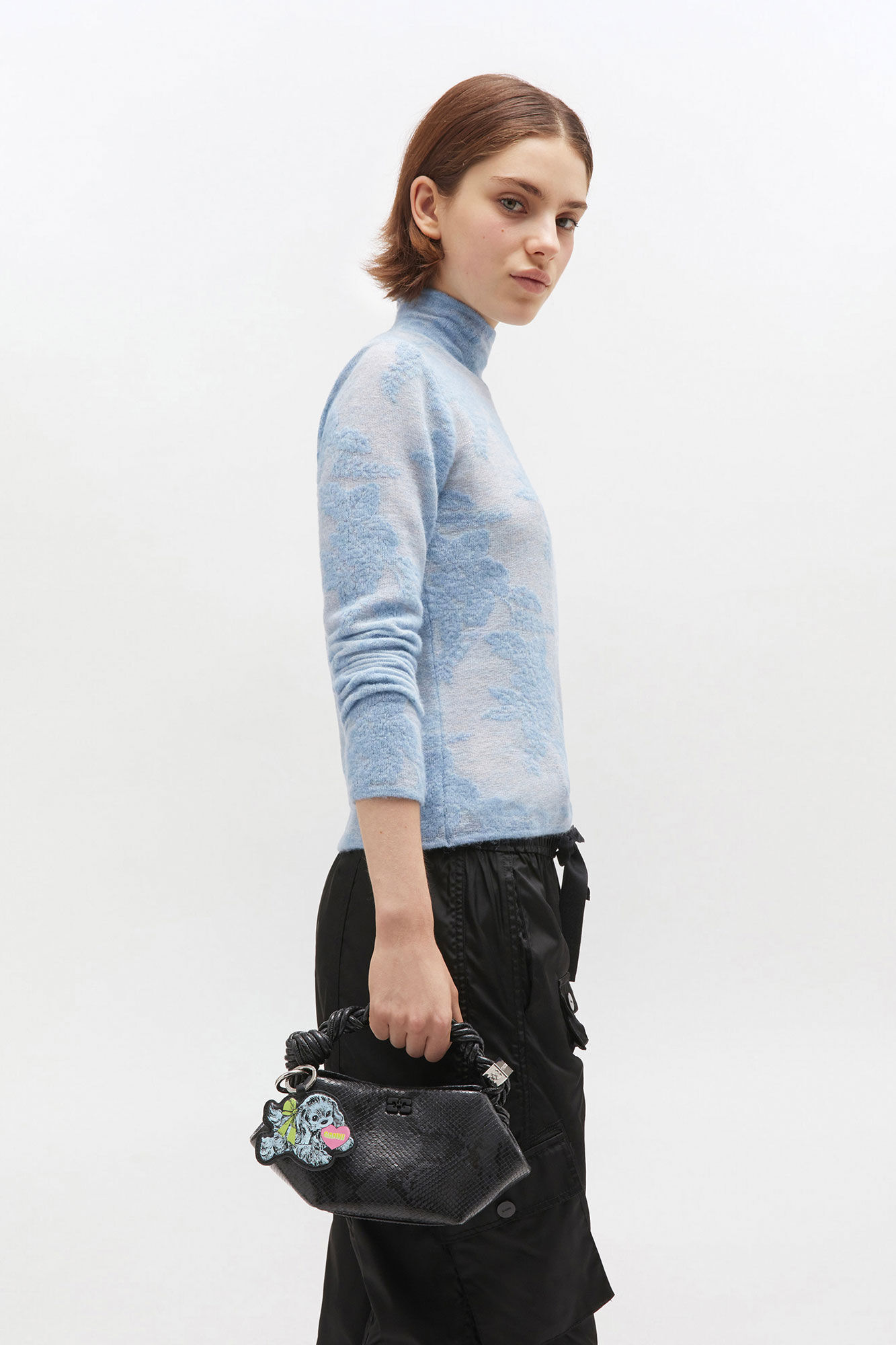 Black Snake Mini GANNI Bou Bag, Polyurethane, in colour Croco - 4 - GANNI