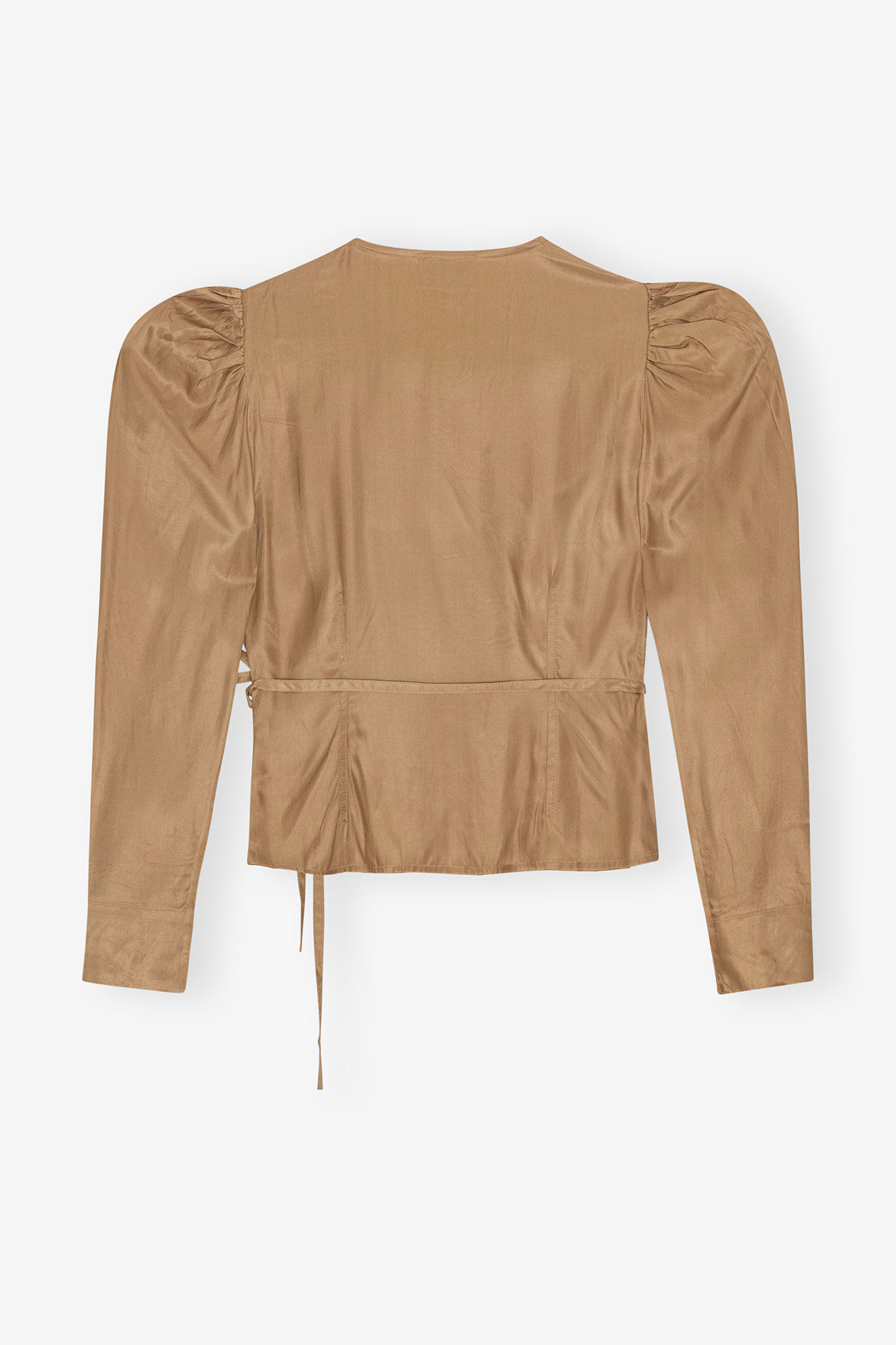 Brown Twill Wrap Blouse, Ecovero Viscose, in colour Tiger's Eye - 2 - GANNI