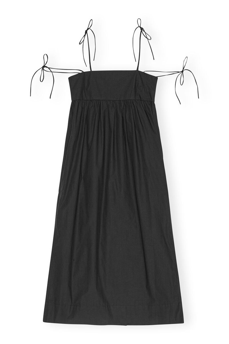 Black Cotton Poplin String Midi Dress, Cotton, in colour Black - 1 - GANNI