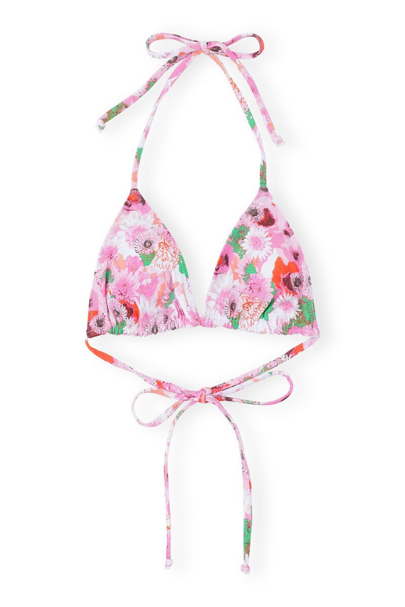 Printed String Bikini Top, Elastane, in colour Sugar Plum - 1 - GANNI