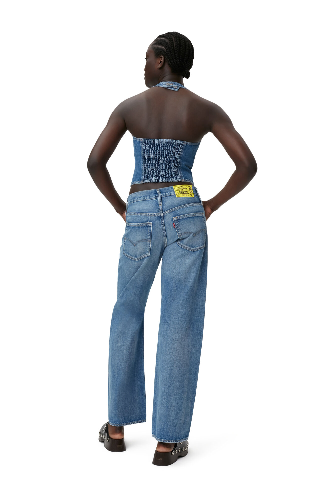Halterneck Top, Cotton, in colour Light Indigo - 6 - GANNI